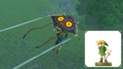 paravoile avec l'amiibo de Link Majora's Mask dans Tears of the Kingdom