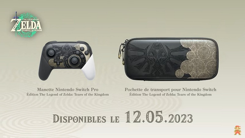 manette Nintendo Switch Pro et pochette Tears of the Kingdom le 28 avril