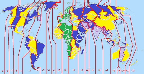 carte des fuseaux horaires