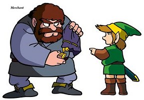 Link et un marchand The Legend of Zelda nes