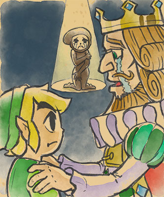 Le roi Frisette implore Link