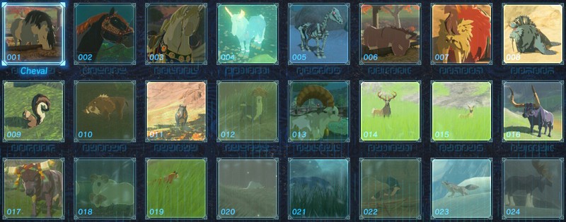 Animaux de l'encyclopédie d'Hyrule Breath of the Wild