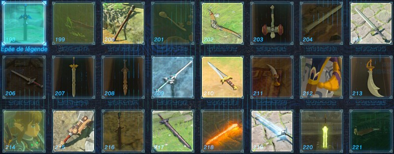 Armes de l'encyclopédie d'Hyrule Breath of the Wild