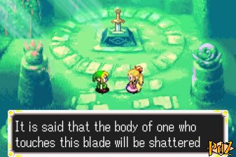 Link et Zelda devant l'Epée de Quatre